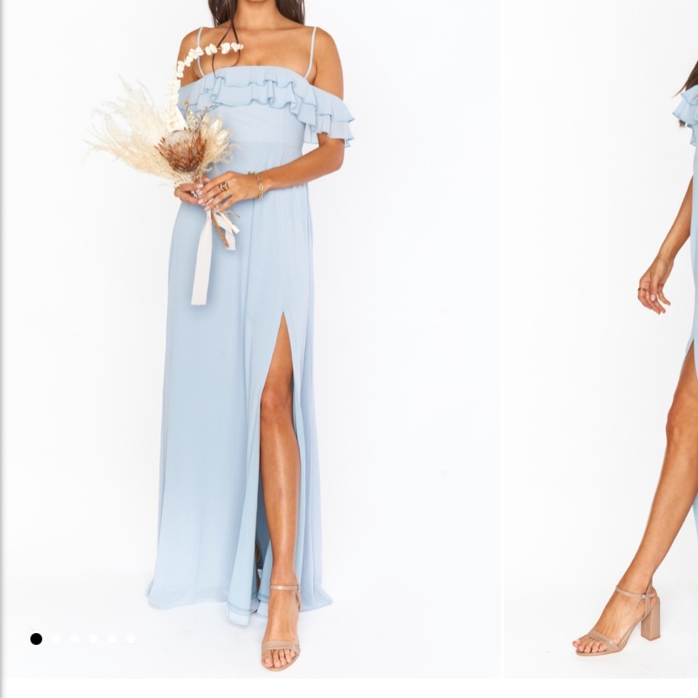 Mumu Emma  ruffle maxi steel blue chiffon Mumu